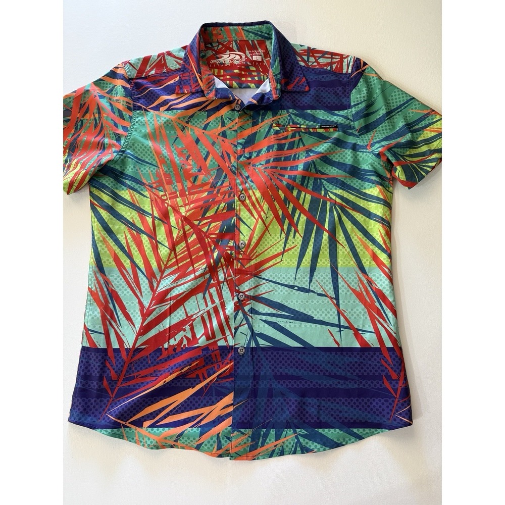 Pipeline Men's Beach‎ Tropical Palm Leaf Stretch Button-Up Shirt Multicolor Sz L